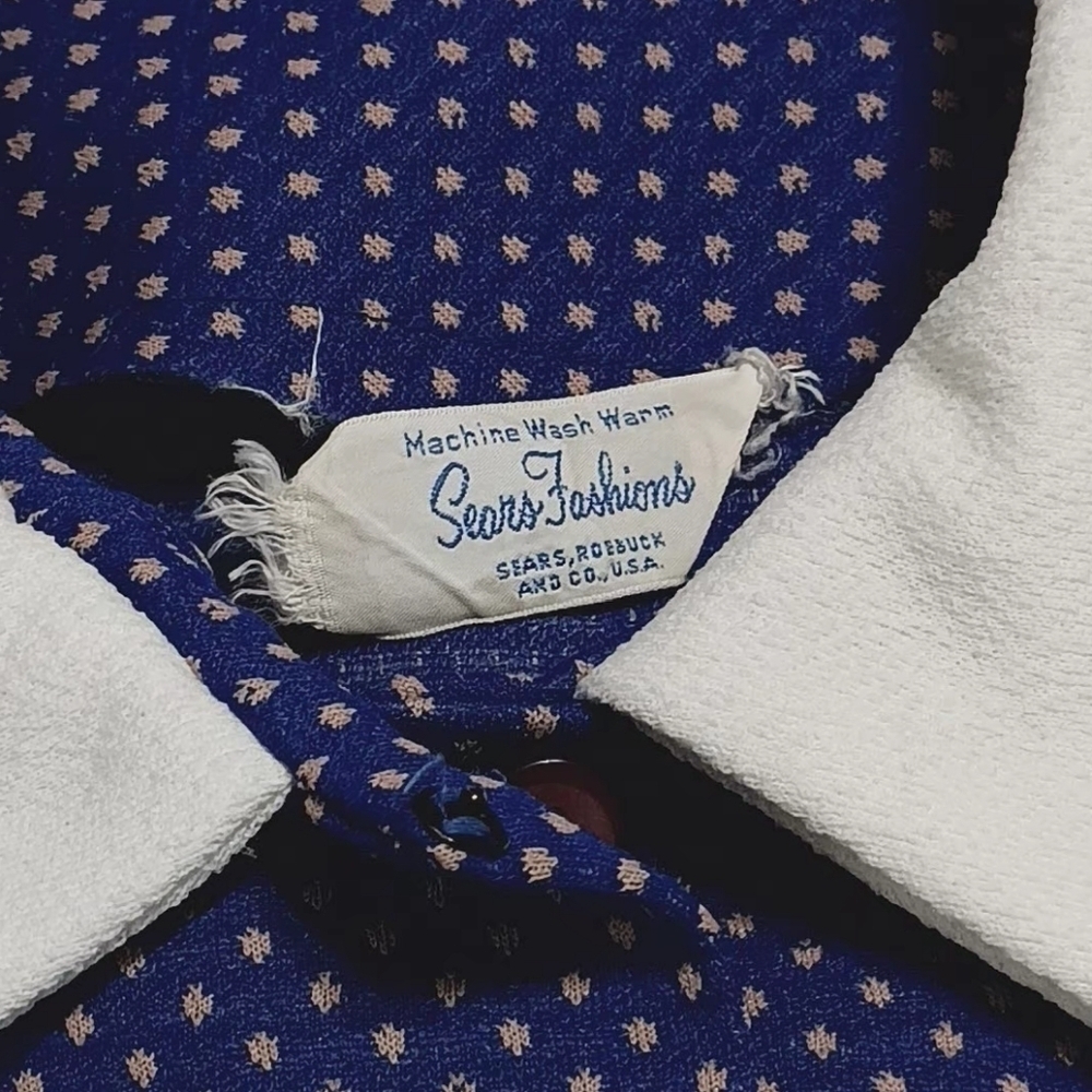 Vintage SEARS The Fashion Place Blue  The Shirtdress vintage polka dot size S-M - Picture 11 of 15
